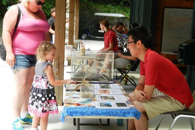 little girl interacting with tabling